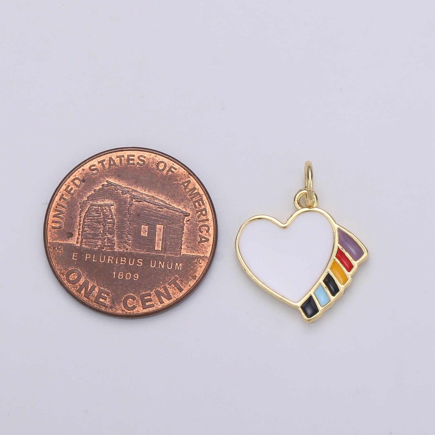 18X15mm Enamel Heart, Colorful Love Pendant, Dainty Gold Rainbow Charms, Kids Charm, Bracelet Necklace Earring Charm - DLUXCA
