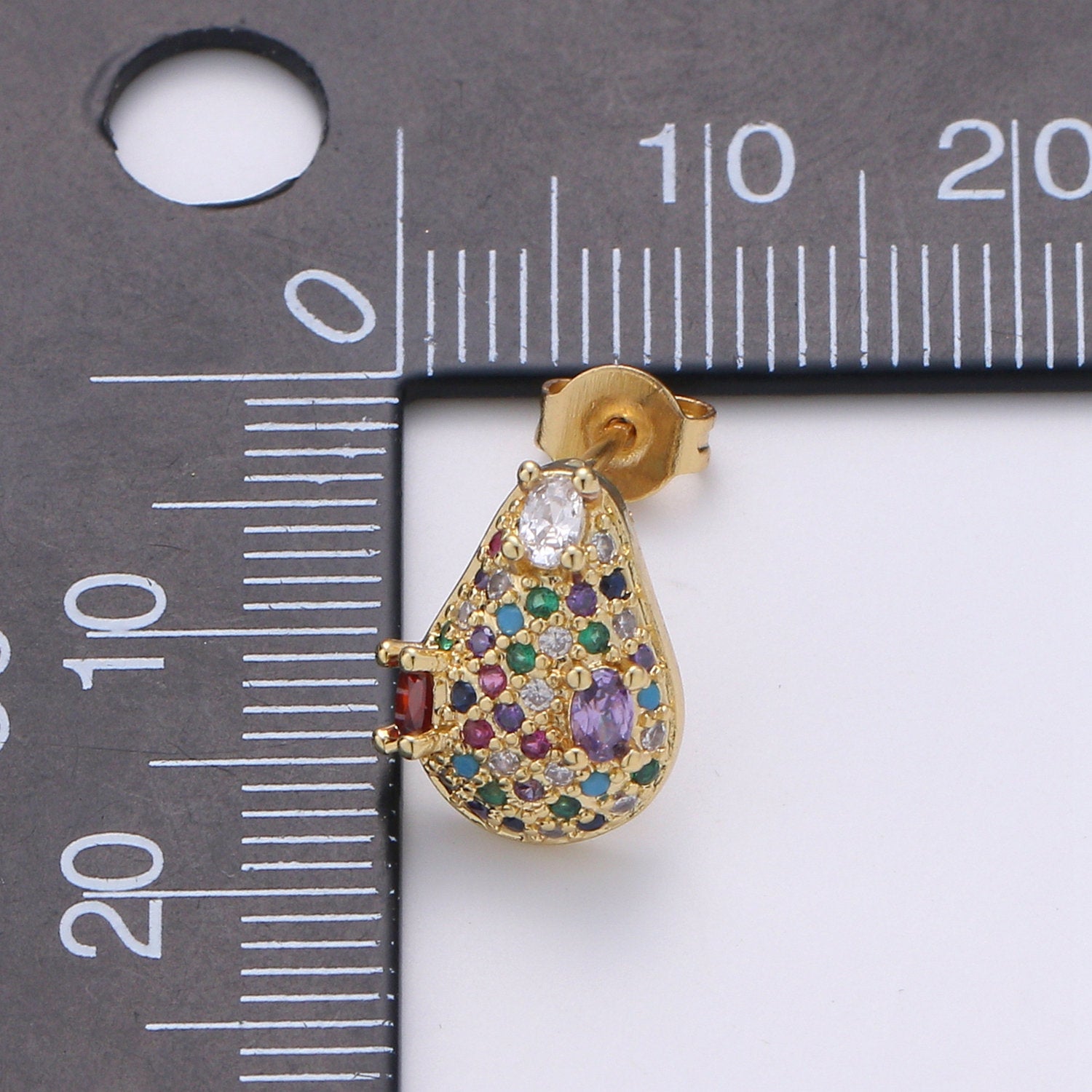 Multi Color Gold Tiny Stud Earrings - Rainbow Micro Pave Studs - Dainty CZ Studs 10mm Tear Drop Crystal Small Stud Earrings - DLUXCA