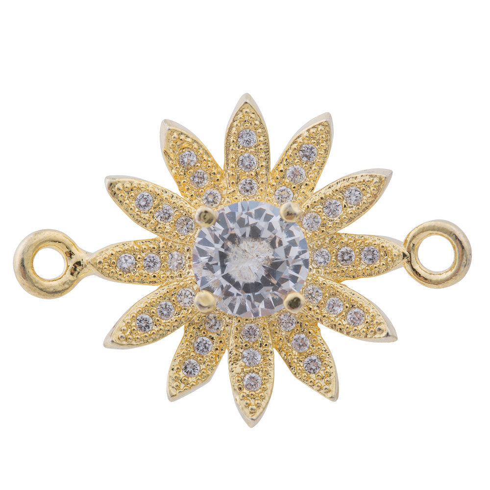 Cubic Zirconia Sunflower Girasol Fauna Daisy Flower Gold Filled Cooper Charm Connector Crystal Rhinestone Pave Czech Bracelet Design - DLUXCA