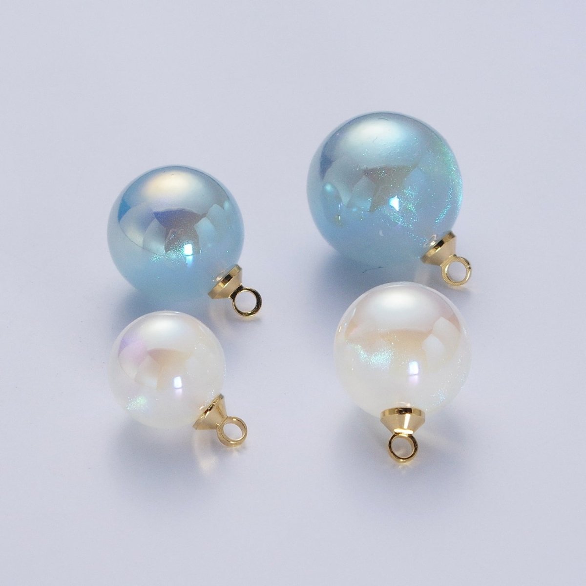 Iridescent Sparkly Blue & White Pearl Round Charm Pendant For Jewelry Making P-1558~P-1562 - DLUXCA