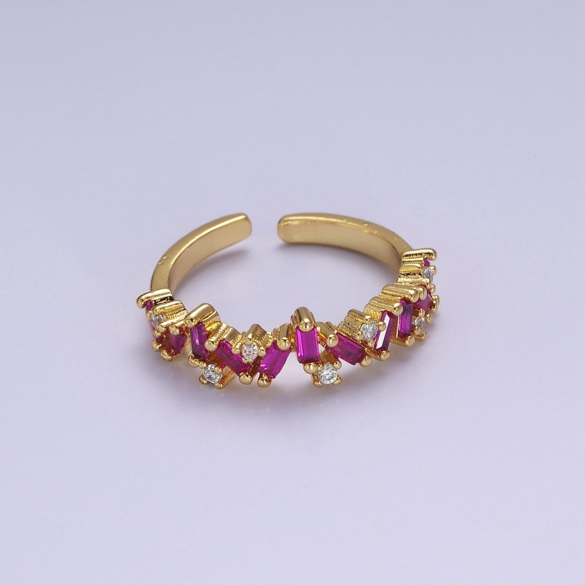 Irregular Baguette Color Stone Half Eternity Stackable Ring Stacking Gold Filled Bands Open Adjustable Ring O-2095 ~ O-2100 - DLUXCA