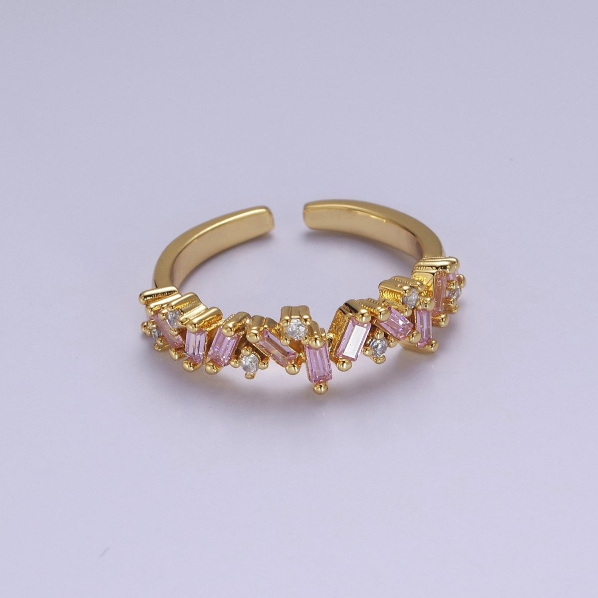 Irregular Baguette Color Stone Half Eternity Stackable Ring Stacking Gold Filled Bands Open Adjustable Ring O-2095 ~ O-2100 - DLUXCA