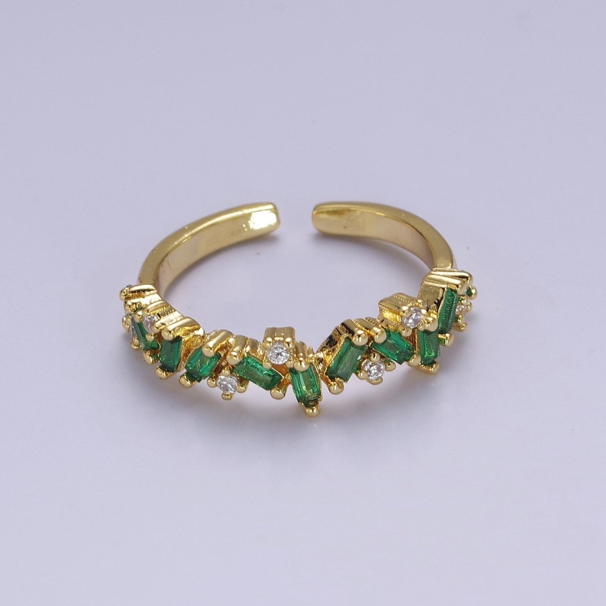 Irregular Baguette Color Stone Half Eternity Stackable Ring Stacking Gold Filled Bands Open Adjustable Ring O-2095 ~ O-2100 - DLUXCA