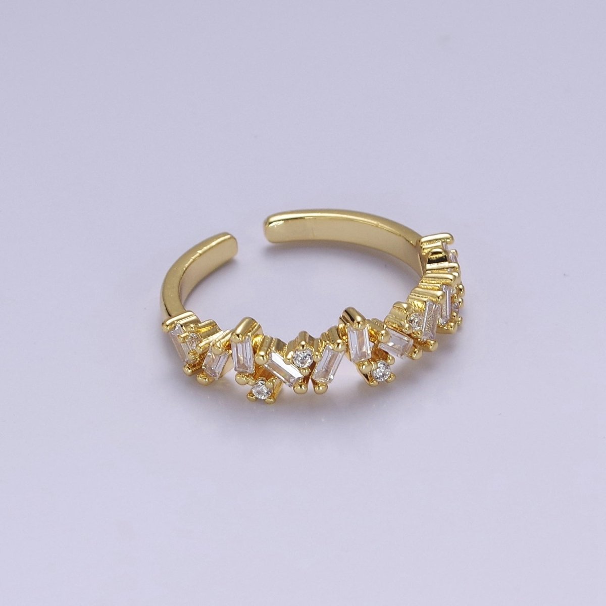 Irregular Baguette Color Stone Half Eternity Stackable Ring Stacking Gold Filled Bands Open Adjustable Ring O-2095 ~ O-2100 - DLUXCA