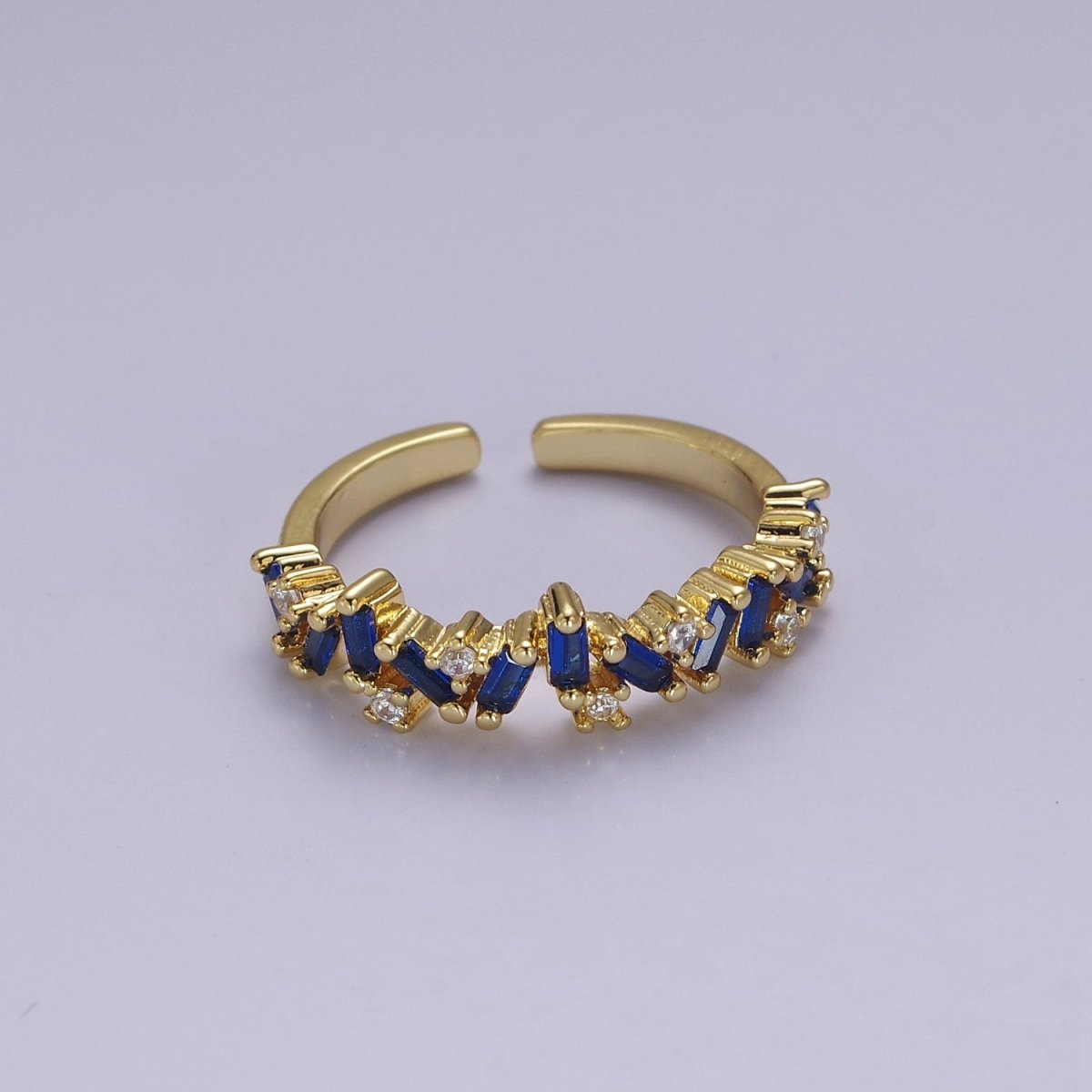 Irregular Baguette Color Stone Half Eternity Stackable Ring Stacking Gold Filled Bands Open Adjustable Ring O-2095 ~ O-2100 - DLUXCA