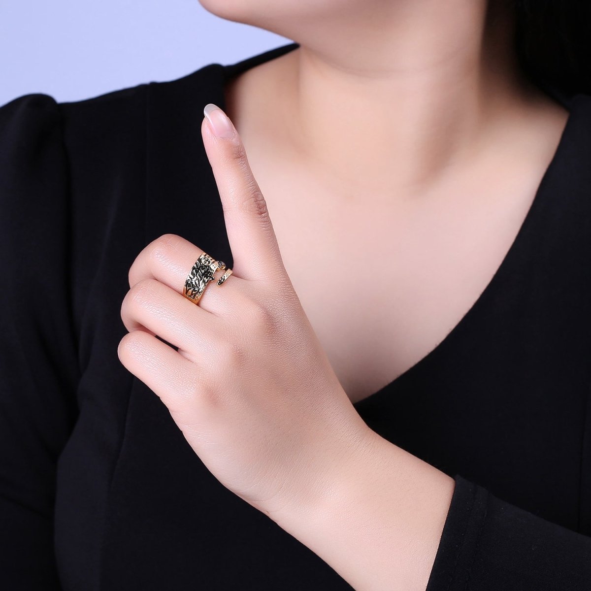 Irregular Gold Ring, Thick Band Gold Ring, Abstract Ring, Unique Design Ring Black Streetwear Cool Fashion Ring S-466 - DLUXCA