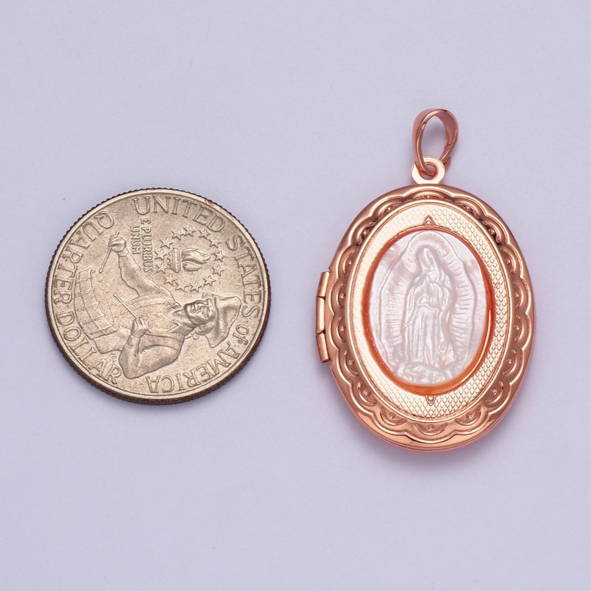Lady of Guadalupe Detailed Double Sided Locket Pendant Open Locket Pearl Necklace Bracelet Supply | X-469 X-470 X-471 - DLUXCA