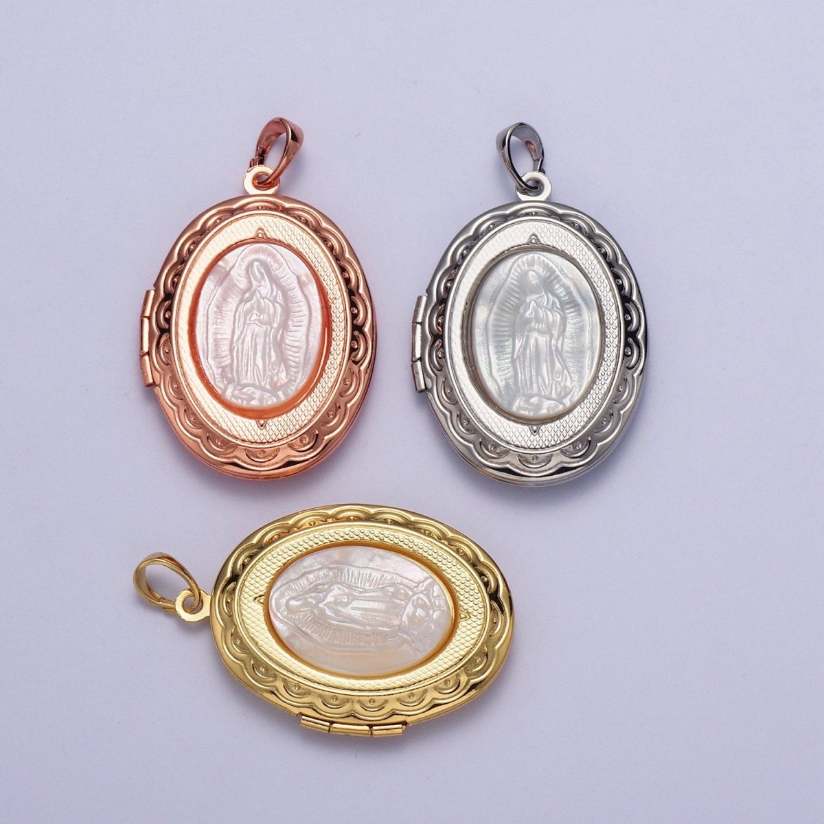 Lady of Guadalupe Detailed Double Sided Locket Pendant Open Locket Pearl Necklace Bracelet Supply | X-469 X-470 X-471 - DLUXCA