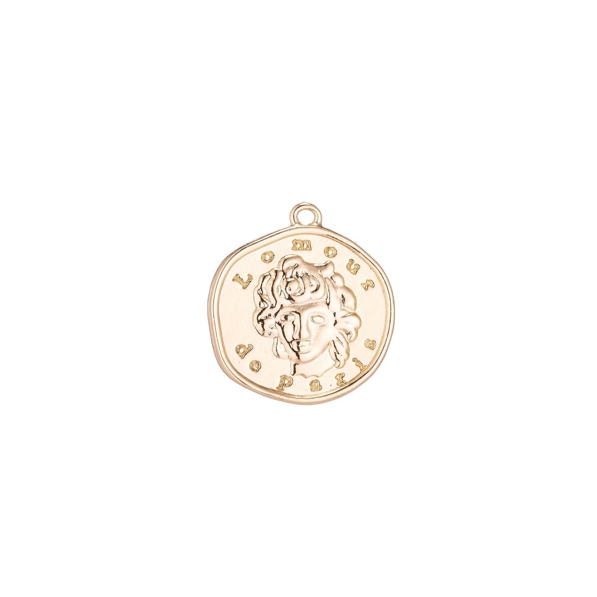 L'Amour de Paris Gold Filled Pendant Coin Medallion Charm for Bracelet Dainty Delicate Necklace Earring Findings for Jewelry Making - DLUXCA