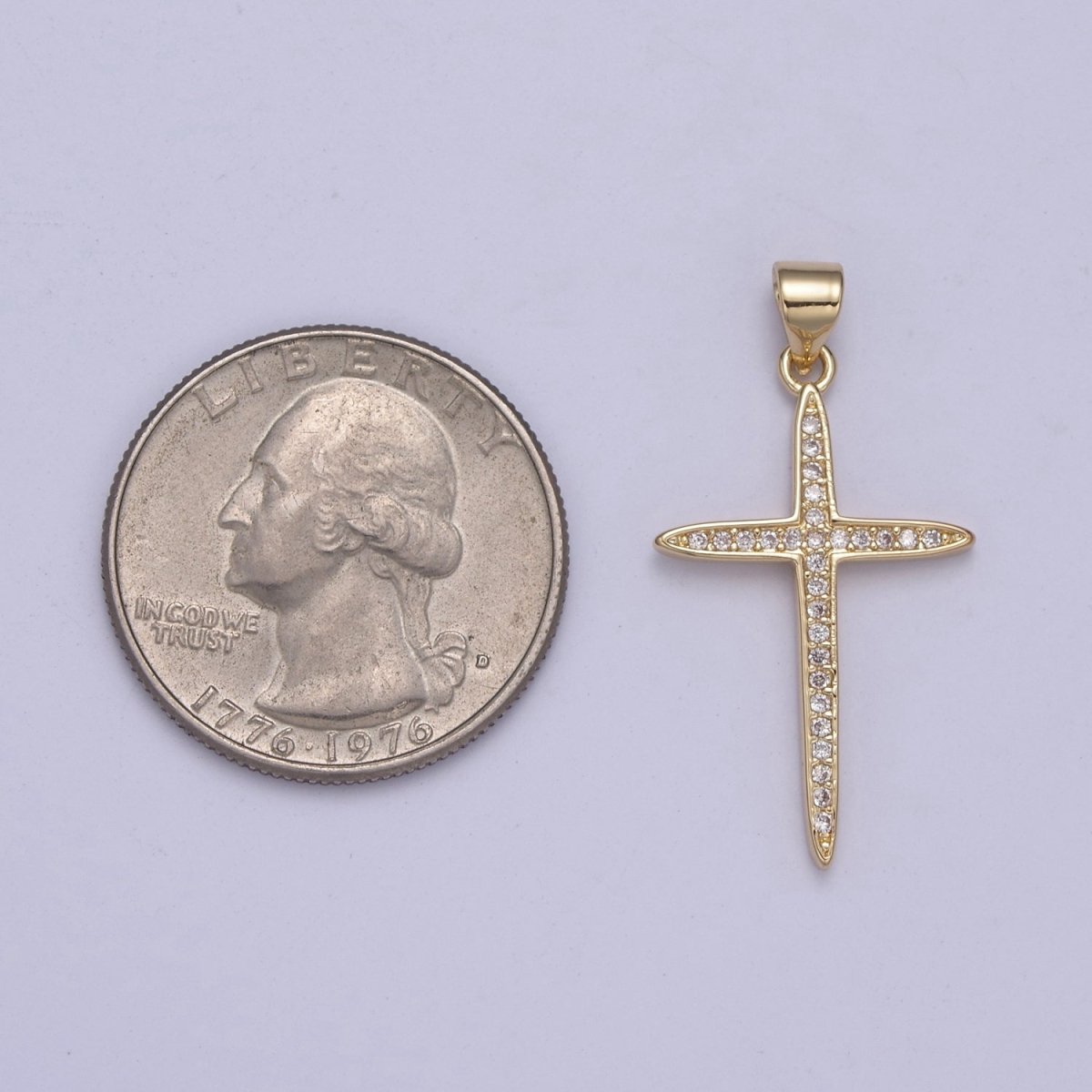 Large 14k Gold Filled CZ Micro Pave Gold Cross Shape Pendant, Gold Cross Charms H-398 - DLUXCA