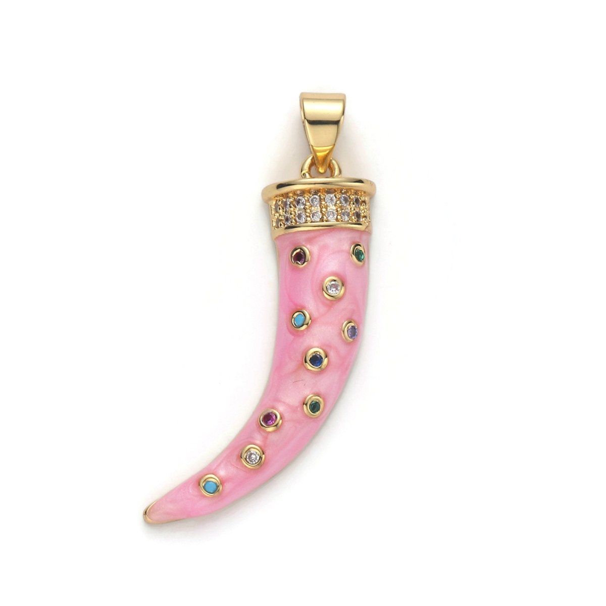 Large 24k Gold Filled Micro Pave Horn Charm, Cubic Zirconia Enamel Horn Pendant Charm, Pink Red Blue Charm, For DIY Jewelry Necklace Supply I-634 I-635 I-636 - DLUXCA