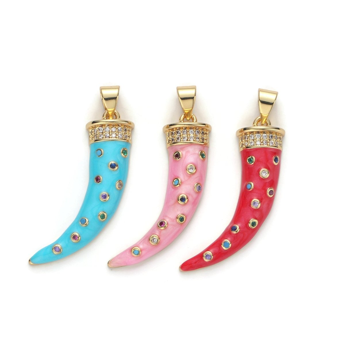 Large 24k Gold Filled Micro Pave Horn Charm, Cubic Zirconia Enamel Horn Pendant Charm, Pink Red Blue Charm, For DIY Jewelry Necklace Supply I-634 I-635 I-636 - DLUXCA