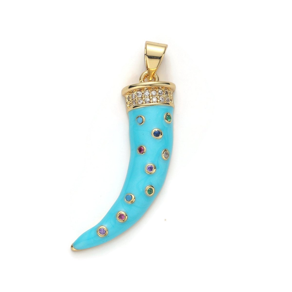 Large 24k Gold Filled Micro Pave Horn Charm, Cubic Zirconia Enamel Horn Pendant Charm, Pink Red Blue Charm, For DIY Jewelry Necklace Supply I-634 I-635 I-636 - DLUXCA