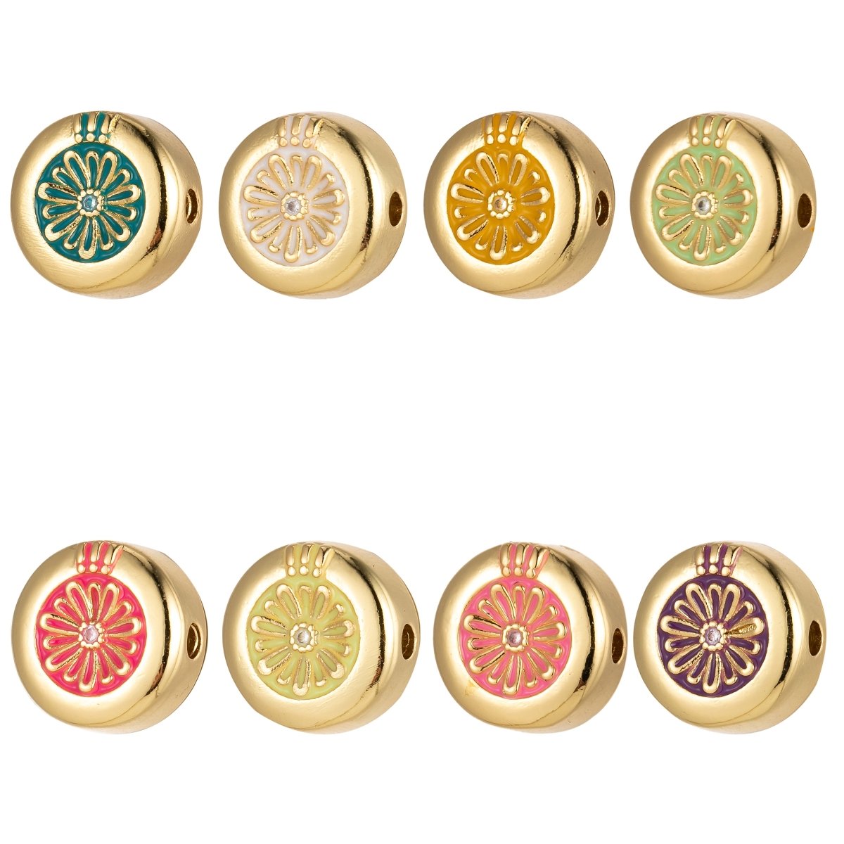 Large Hole Round Daisy Charm for Necklace Pendant Pave Beads, Flower Big Hole Spacer Beads, Large Hole Spacer Dangle Charm B-531 to B-538 - DLUXCA