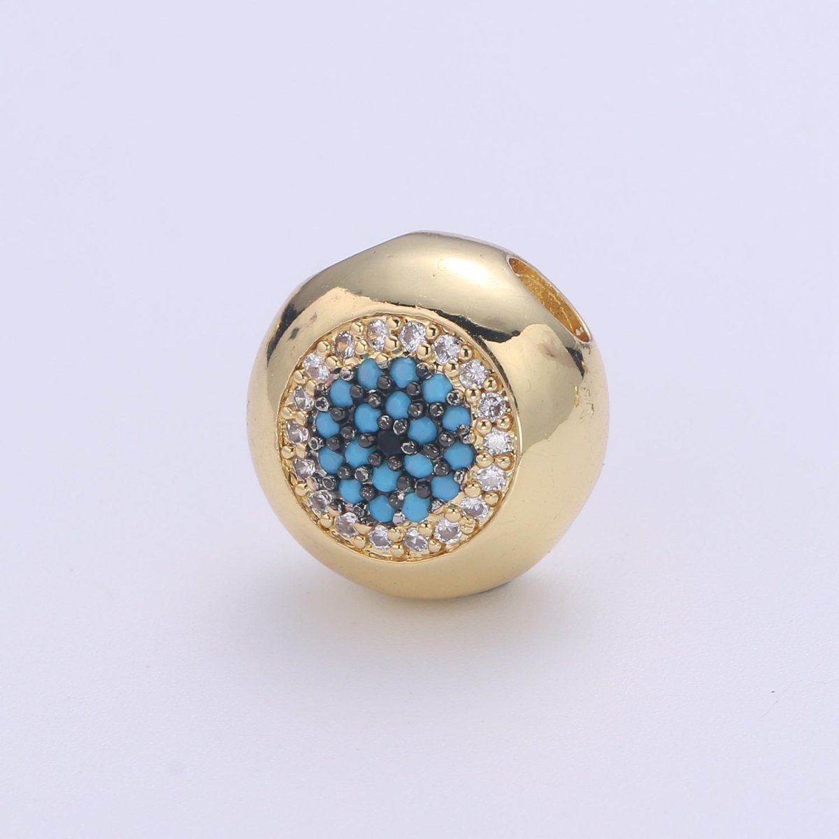 Large Hole Round Evil Eye Charm for Necklace Pendant Pave Beads, Cubic Zirconia Big Hole Spacer Beads, Large Hole Spacer Dangle Charm B-488 to B-492 - DLUXCA