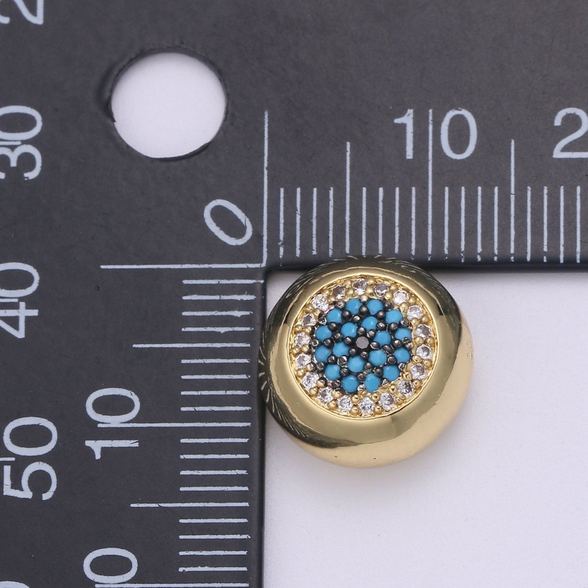 Large Hole Round Evil Eye Charm for Necklace Pendant Pave Beads, Cubic Zirconia Big Hole Spacer Beads, Large Hole Spacer Dangle Charm B-488 to B-492 - DLUXCA