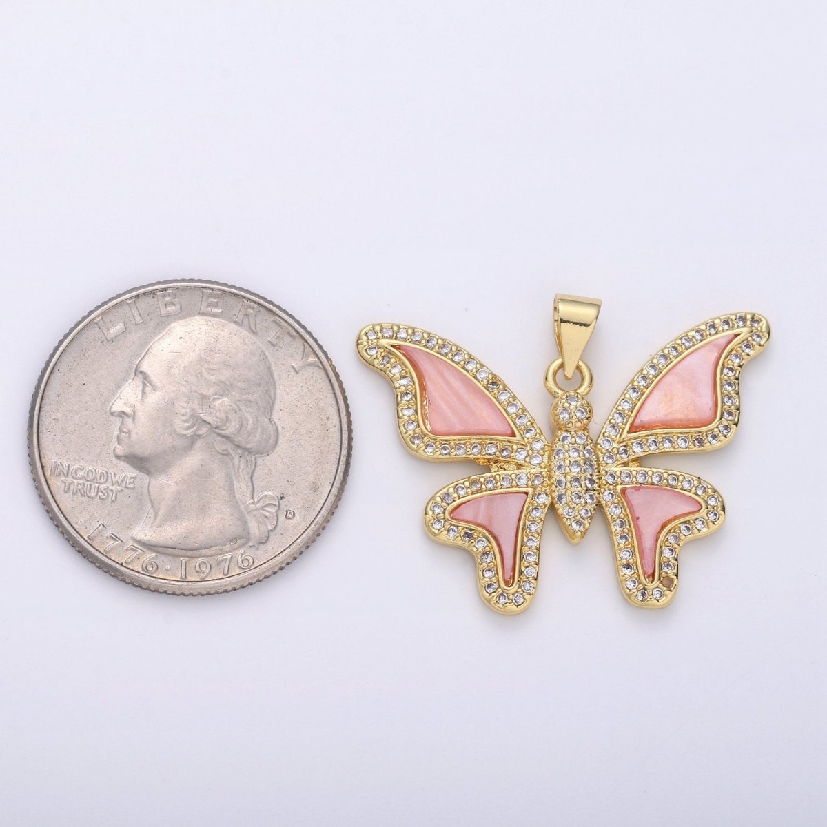 Large Mariposa Butterfly Charm Pink Pearl Butterfly Charm Acrylic Pendant for Necklace Component Real Gold Plated Tarnish Free I-872 - DLUXCA