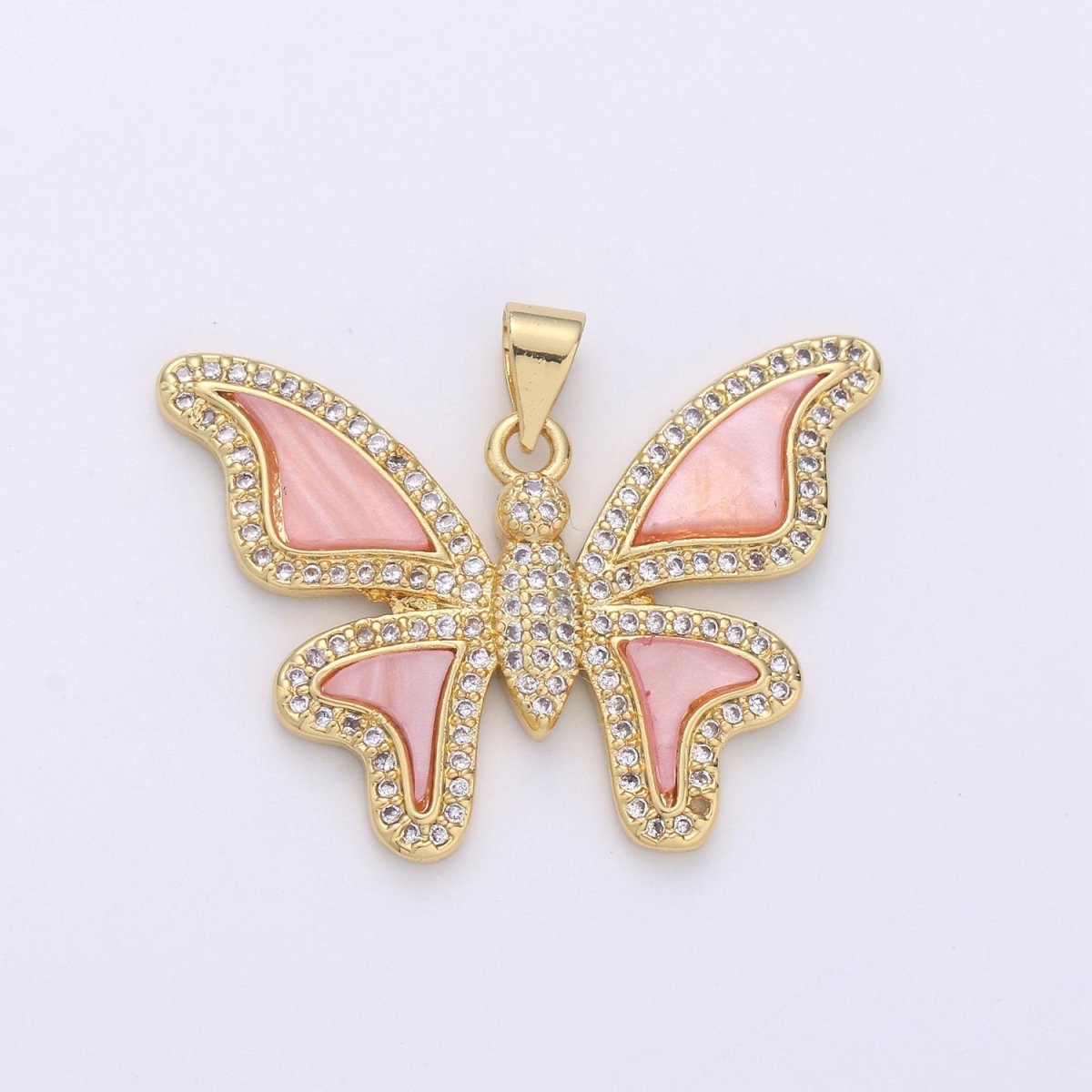 Large Mariposa Butterfly Charm Pink Pearl Butterfly Charm Acrylic Pendant for Necklace Component Real Gold Plated Tarnish Free I-872 - DLUXCA