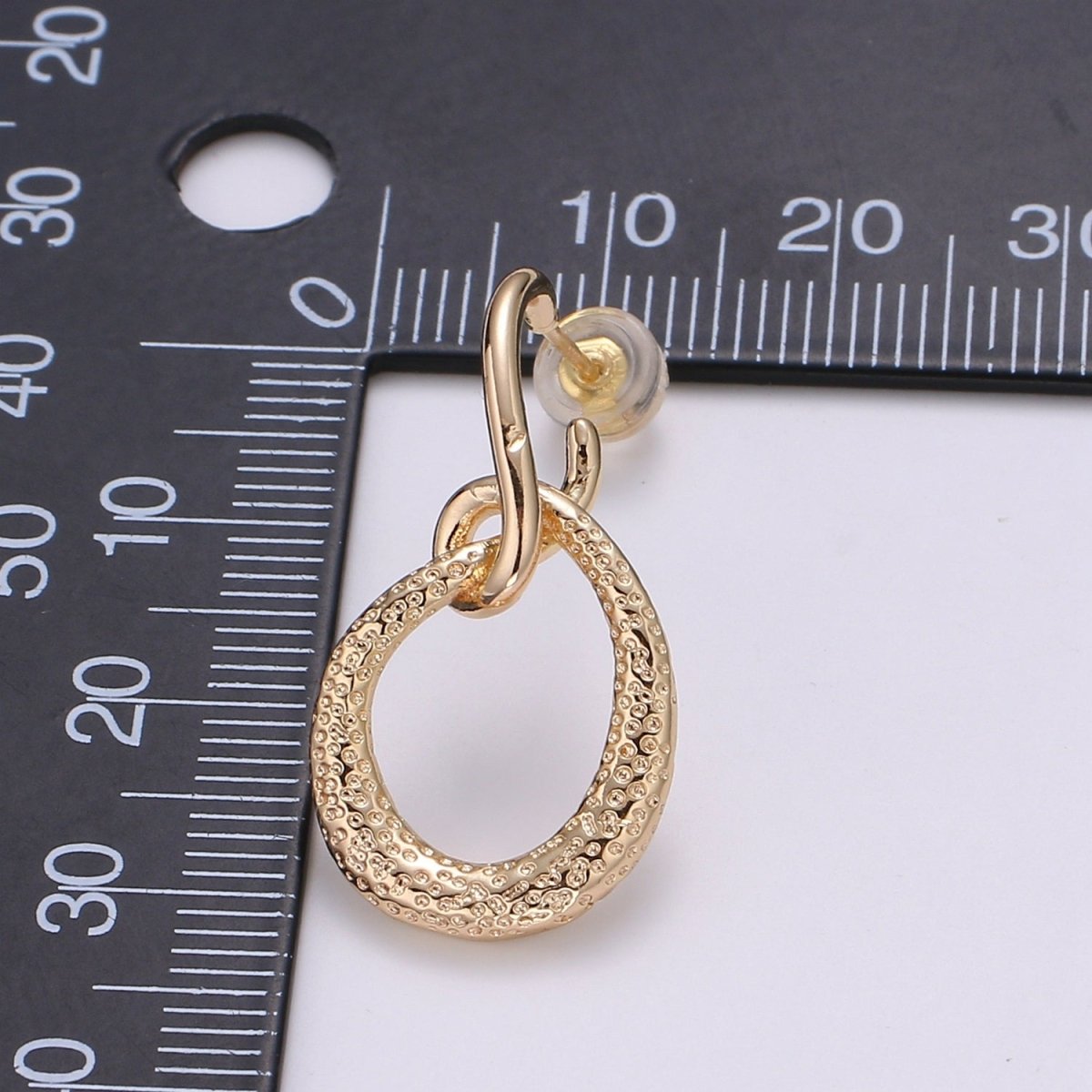 Lasso Design 18K Gold Stud Earring, Rose Gold Pounded Round Earring, Modern design for DIY Earring Craft Supply Jewelry Making, Q-450 - DLUXCA