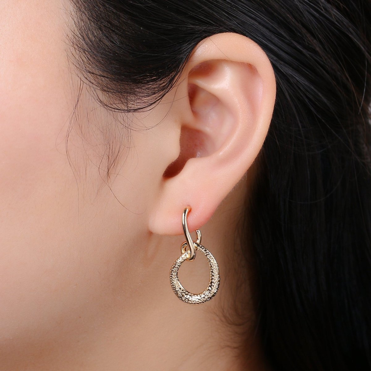 Lasso Design 18K Gold Stud Earring, Rose Gold Pounded Round Earring, Modern design for DIY Earring Craft Supply Jewelry Making, Q-450 - DLUXCA