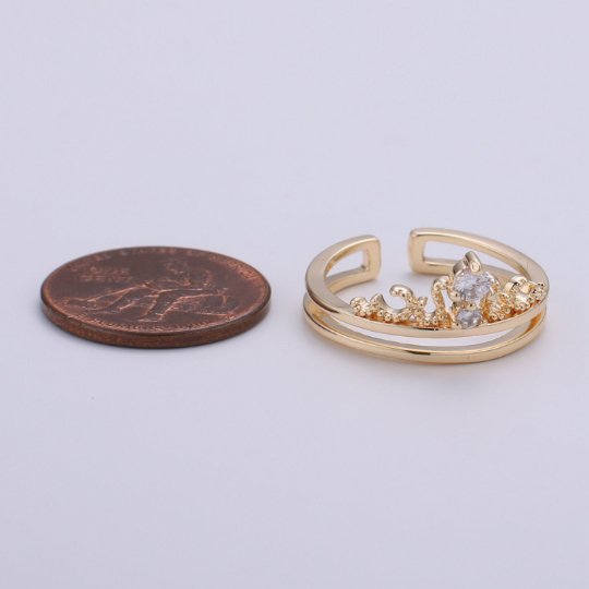 Layered ring Adjustable Micro pave ring,delicate ring, Open Band ring,minimalist ring,Crown Ring,Gold Crown Ring Jewelry - DLUXCA