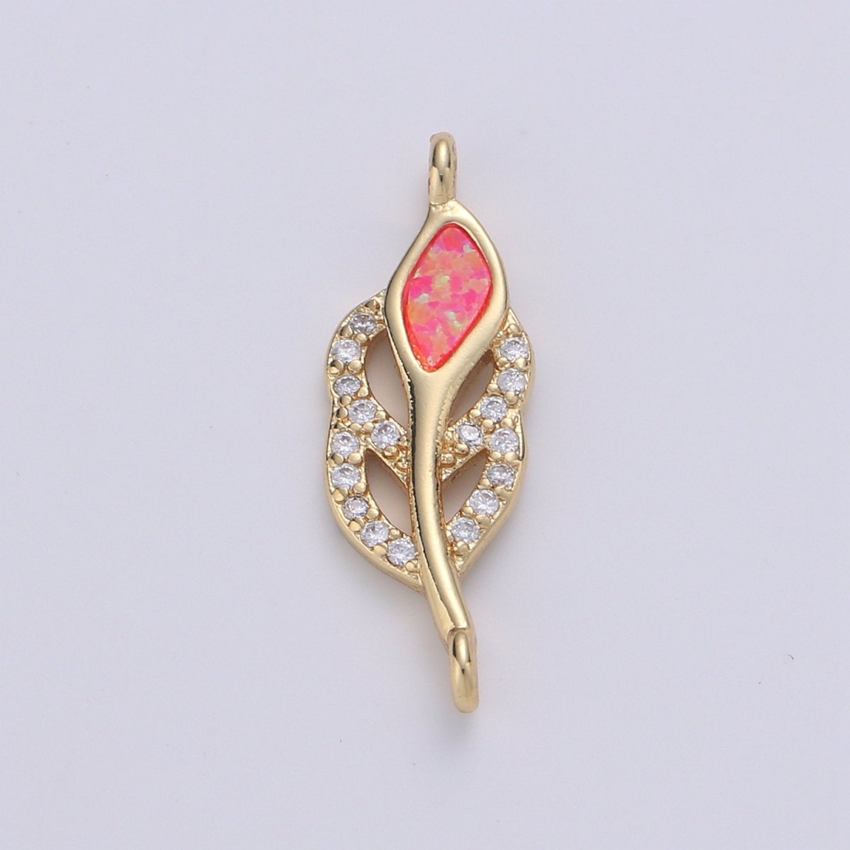 Leaf Cubic Pave 14K Gold FIlling Connector Blue Red White Dainty Connector for Necklace Bracelet Supply F-494 F-495 F-496 - DLUXCA