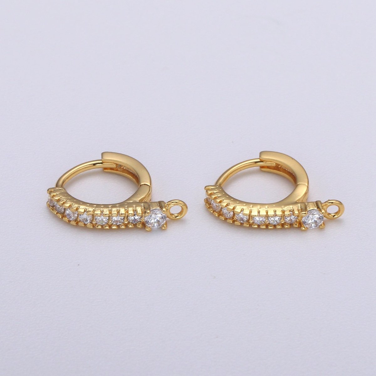Lever Back Earring Mini Huggie Earring 24K Gold Filled Cz Micro Pave Hoops with open link for Jewelry Making Supply L-234 - DLUXCA