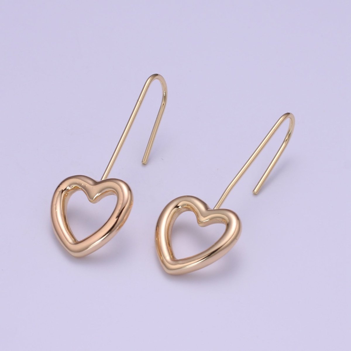 Light Gold Earring Hooks - 18K Gold filled Heart Ear Wires - Gold Ear Hook - Jewelry Findings for Minimalist jewelry gift P-081 - DLUXCA