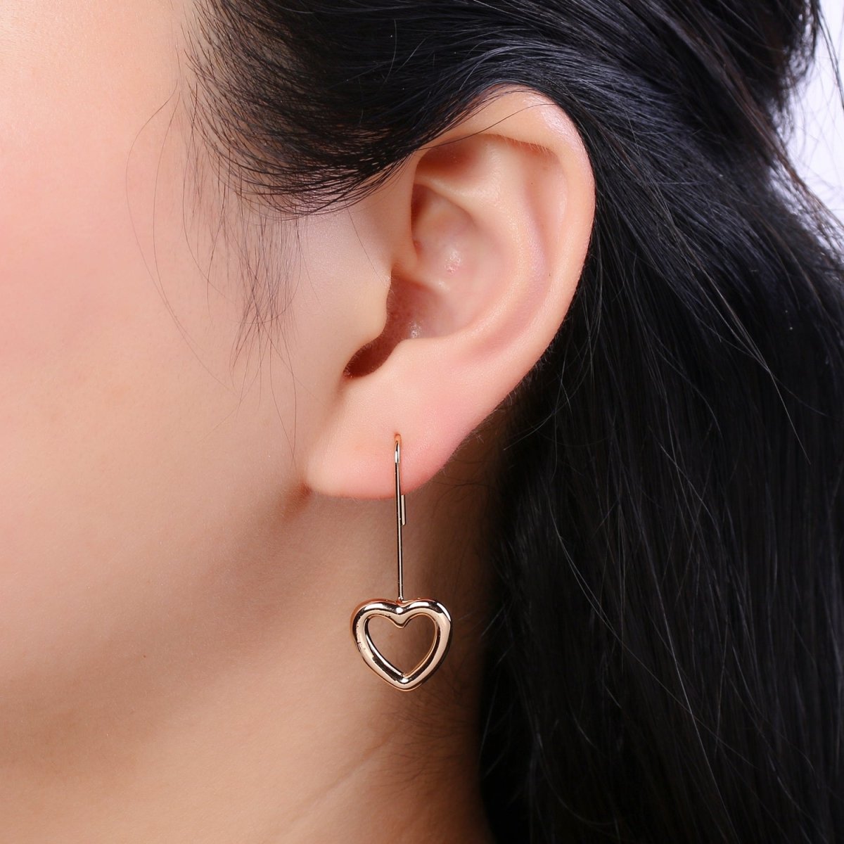 Light Gold Earring Hooks - 18K Gold filled Heart Ear Wires - Gold Ear Hook - Jewelry Findings for Minimalist jewelry gift P-081 - DLUXCA