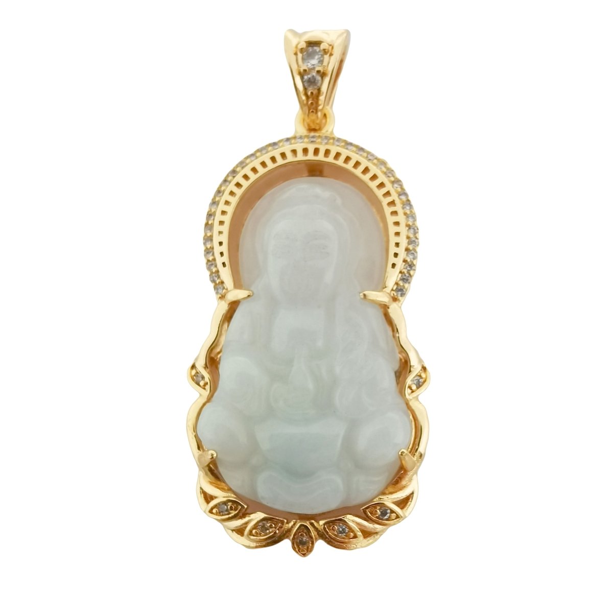 Light Green Natural Stone Buddha Jade Gold Filled Pendant O-168 - DLUXCA