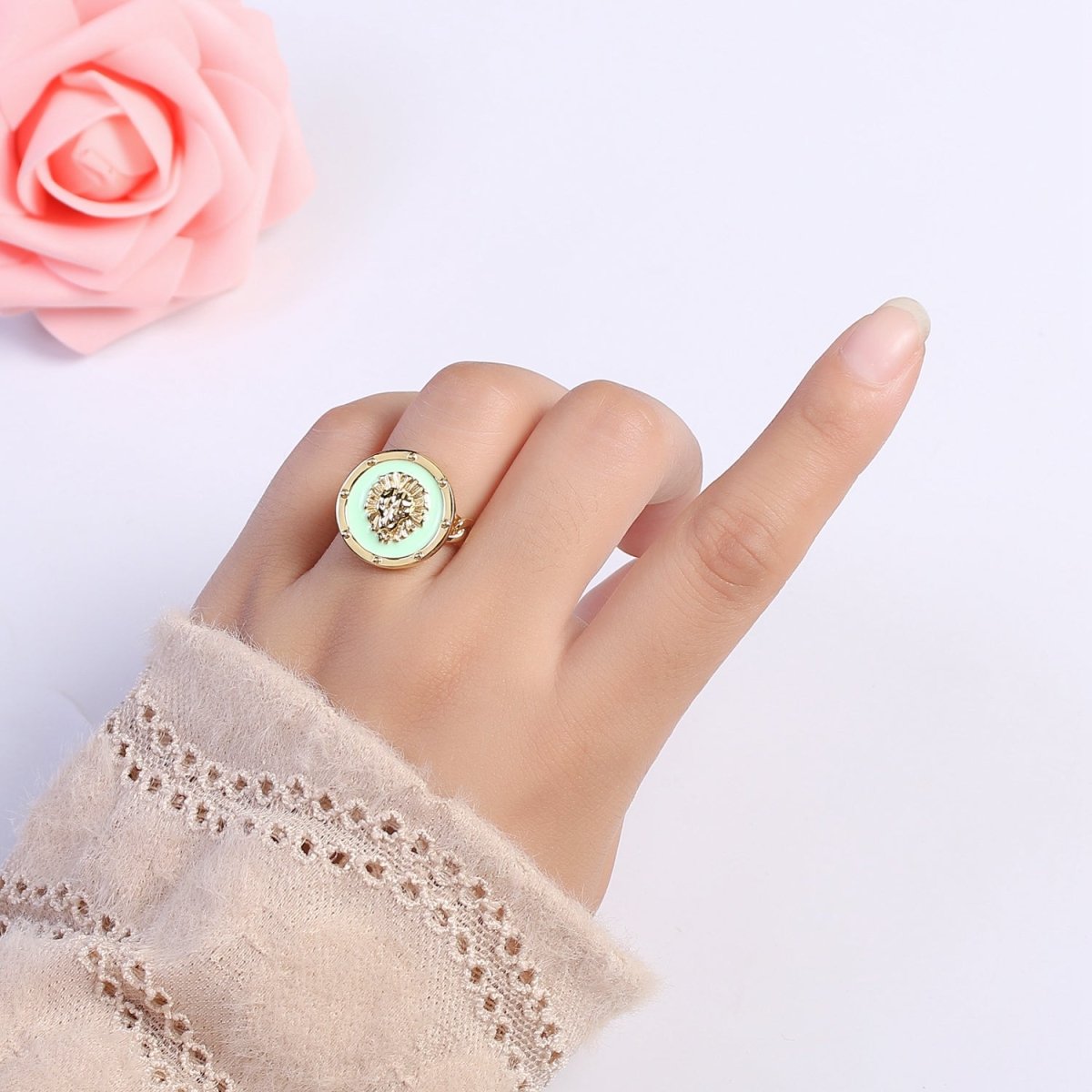 Lion ring, trendy ring, Enamel Leo ring, Adjustable Open Ring Lion King ring Open Adjustable U-055~U-059 - DLUXCA