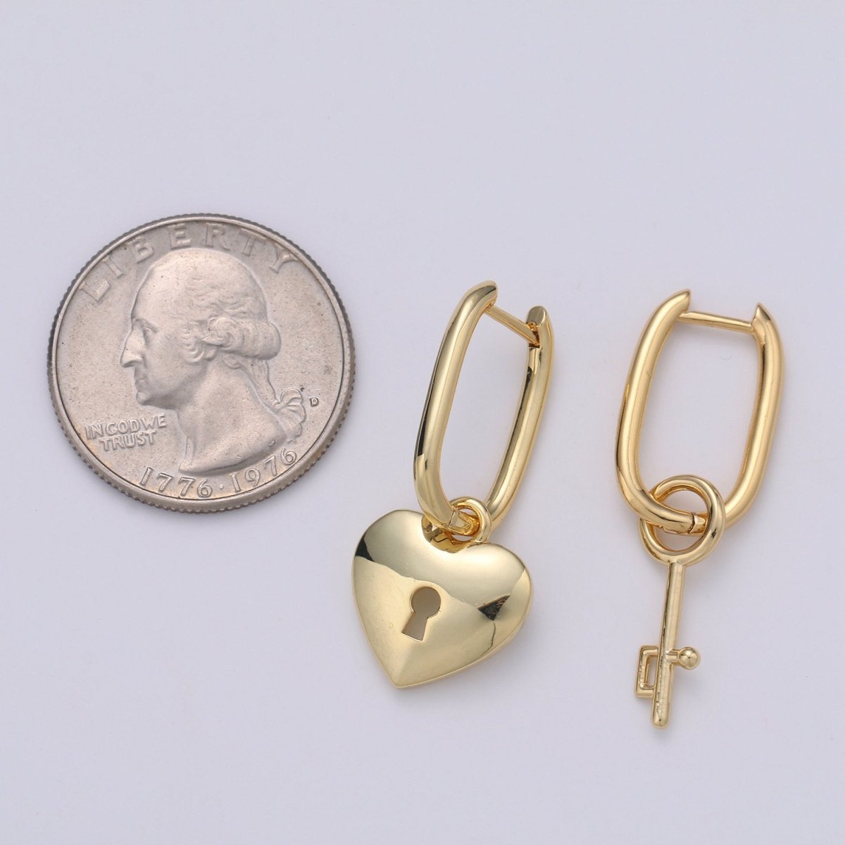 Lock gold earrings - Padlock hoop earrings - Huggie earrings - Padlock huggie hoops - Gold key hoops - key earrings Q-184 Q-185 - DLUXCA