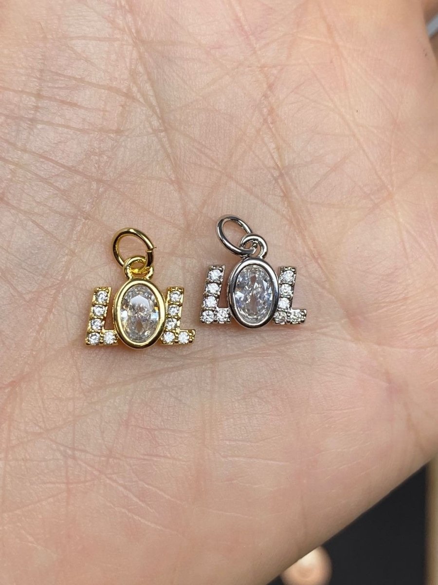 LOL Charm. Gold Best Friend Friendship Charm. Micro Pave Silver LOL Charm for bracelet necklace earring supply component D-065 - DLUXCA
