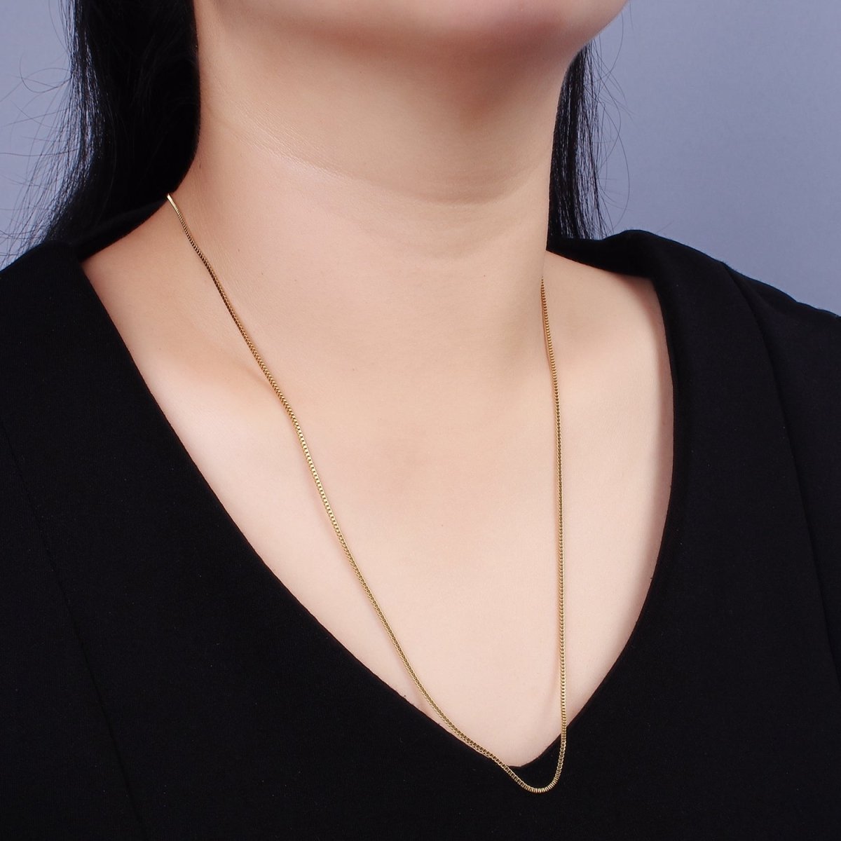 Long Box Chain Necklace Gold Box Chain Stainless Chain 23.5 inch | WA-2359 - DLUXCA