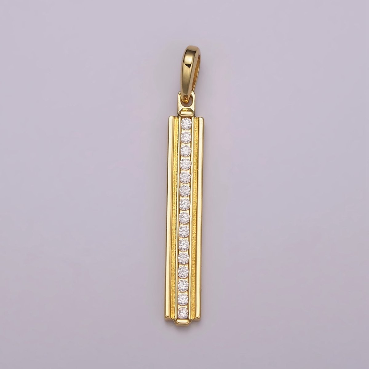 Long Cubic Zirconia Stick Bar Cubic Zirconia Charms, Thin CZ Bar Pendant, Gold Filled over Brass N-1477 N-1478 - DLUXCA