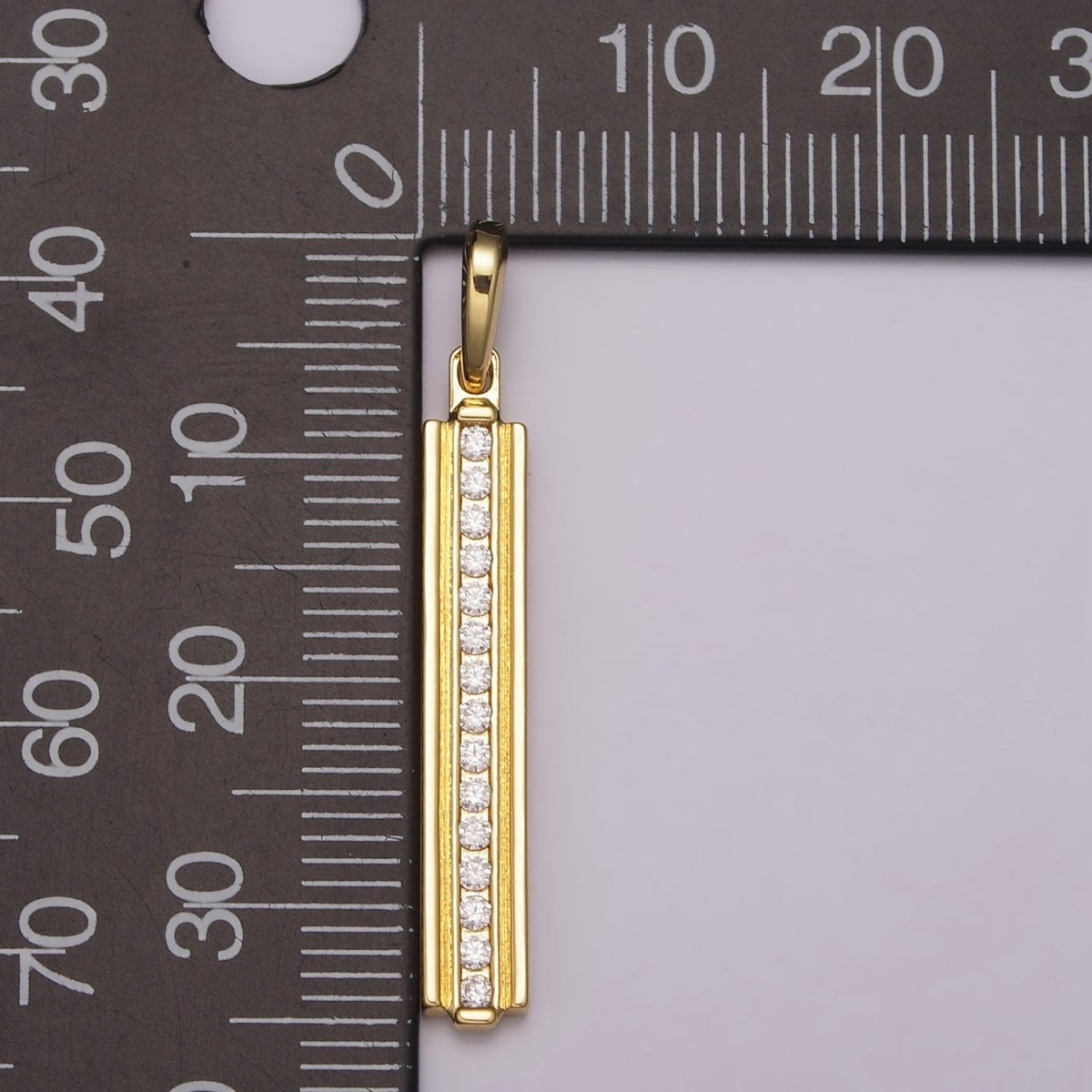 Long Cubic Zirconia Stick Bar Cubic Zirconia Charms, Thin CZ Bar Pendant, Gold Filled over Brass N-1477 N-1478 - DLUXCA