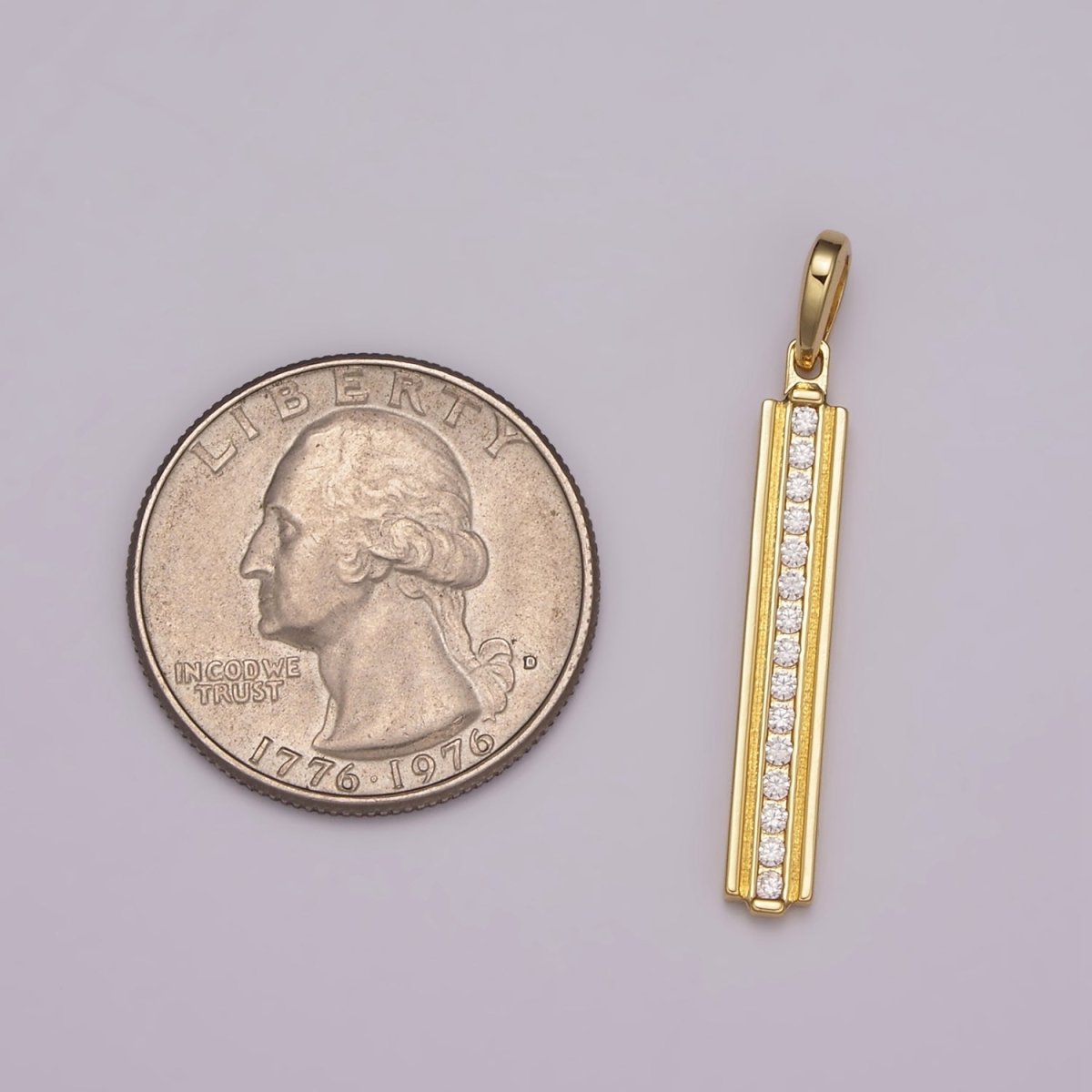 Long Cubic Zirconia Stick Bar Cubic Zirconia Charms, Thin CZ Bar Pendant, Gold Filled over Brass N-1477 N-1478 - DLUXCA