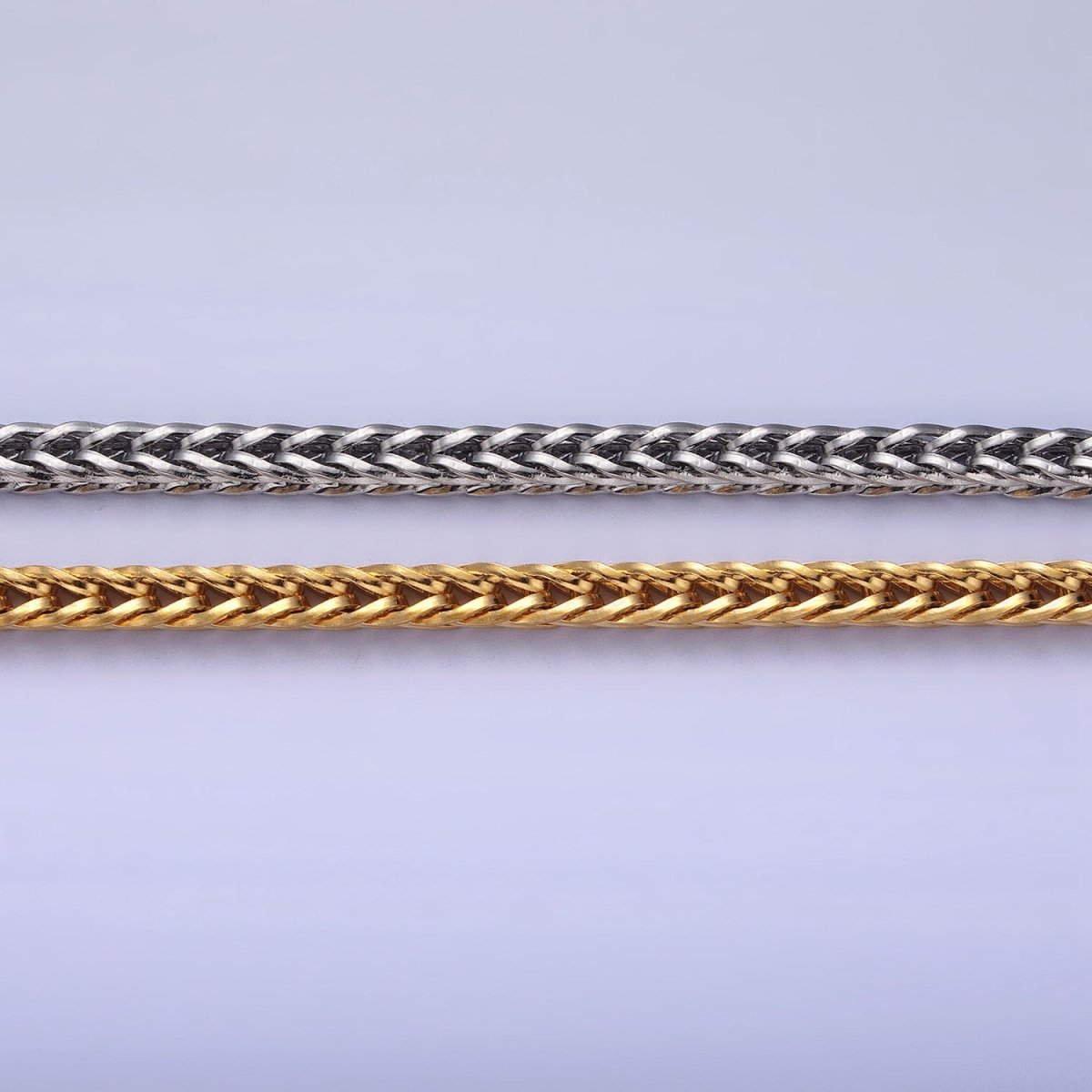 Long Gold Foxtail Wheat Chain Necklace Stainless Steel 4.2mm Thick Men's Chain 23.5 inch Necklace | WA-1625 WA-1626 Clearance Pricing - DLUXCA