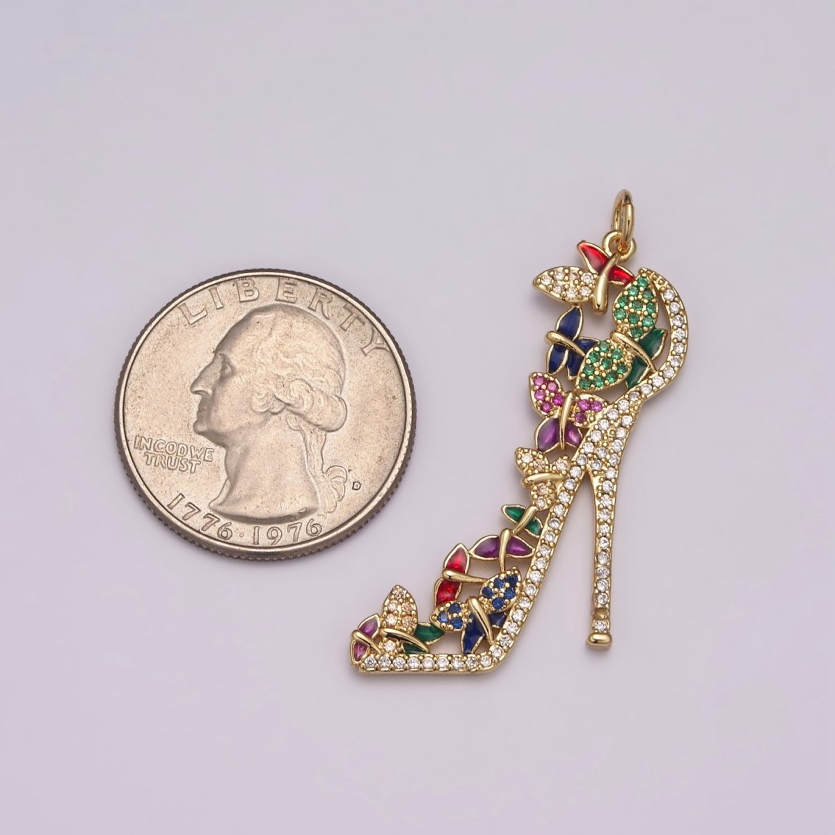 Luxury Multi Color CZ High Heel Pendant Shoe Necklace, Enamel Fashionista Charm, 24K Gold Filled High Heel Pendant M-930 N-206 - DLUXCA