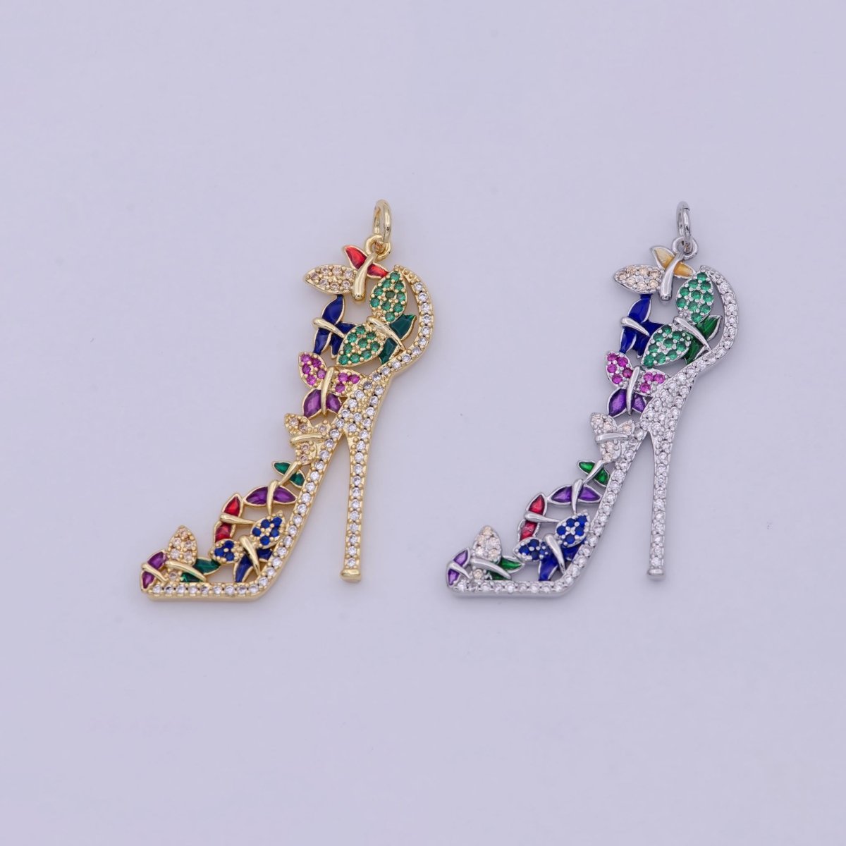 Luxury Multi Color CZ High Heel Pendant Shoe Necklace, Enamel Fashionista Charm, 24K Gold Filled High Heel Pendant M-930 N-206 - DLUXCA