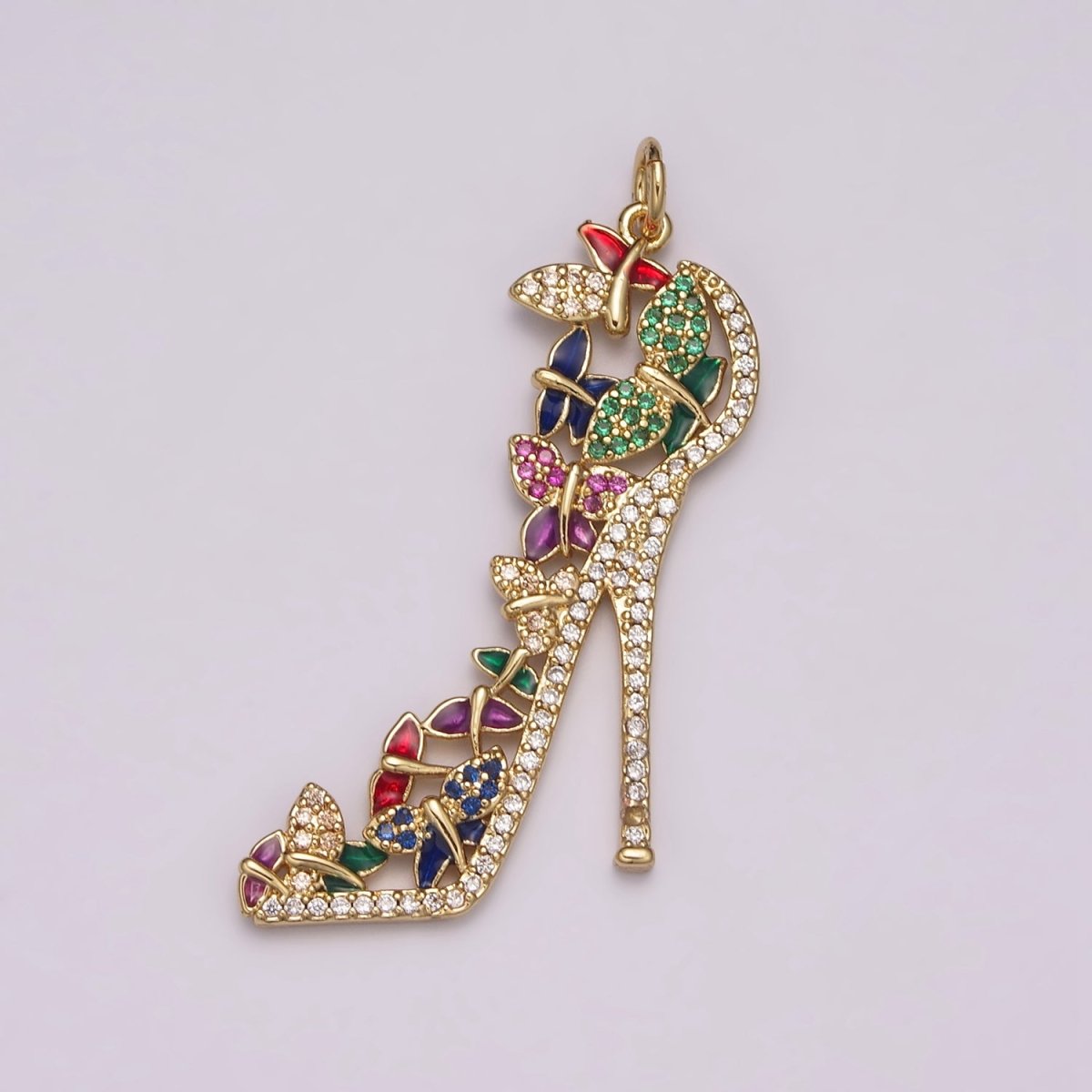 Luxury Multi Color CZ High Heel Pendant Shoe Necklace, Enamel Fashionista Charm, 24K Gold Filled High Heel Pendant M-930 N-206 - DLUXCA