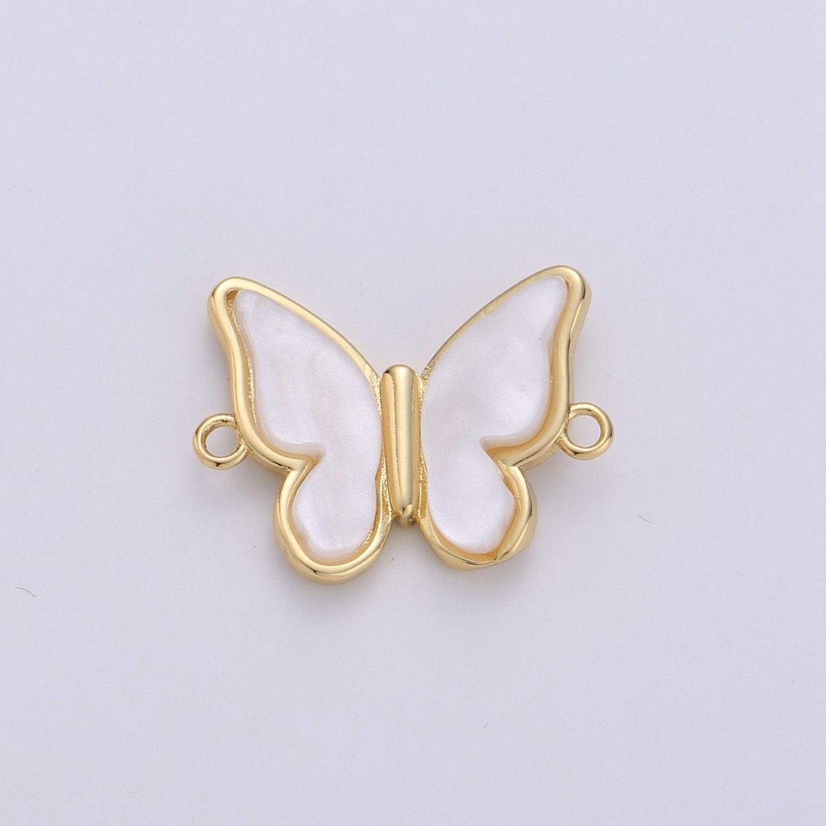 Mariposa Charm Butterfly Charms, Mother Of Pearl Butterfly Teal, Pink Butterfly Bracelet Necklace Connector Polished Gold Plated over Brass F-384 - F-386 - DLUXCA