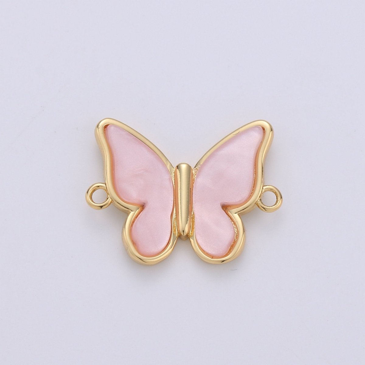 Mariposa Charm Butterfly Charms, Mother Of Pearl Butterfly Teal, Pink Butterfly Bracelet Necklace Connector Polished Gold Plated over Brass F-384 - F-386 - DLUXCA