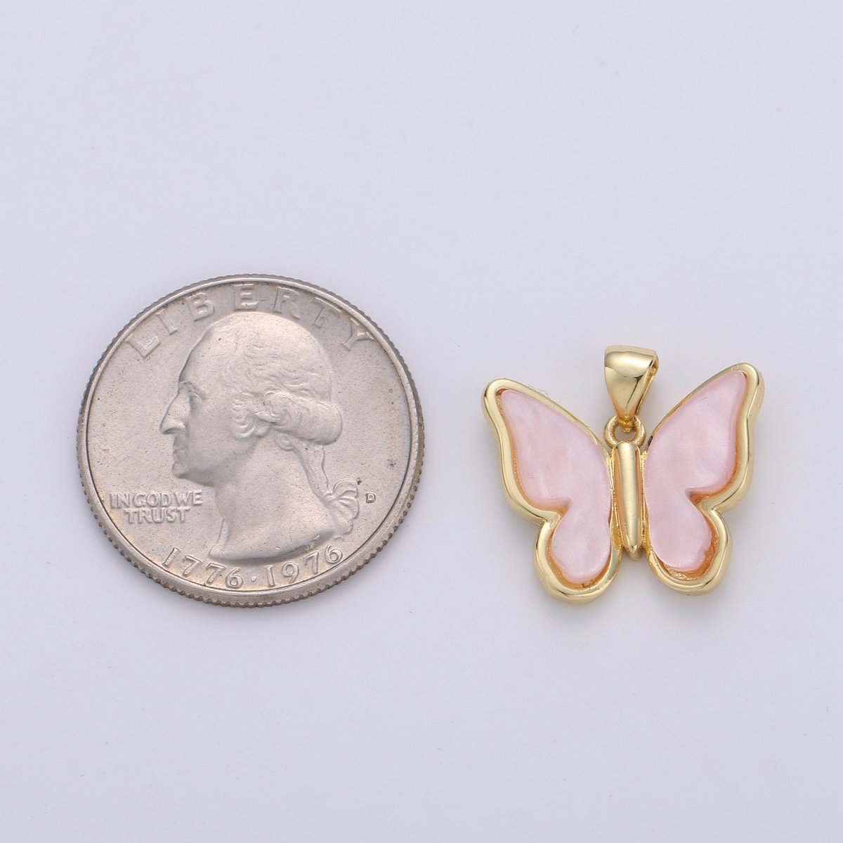 Mariposa Charm Butterfly Charms, Mother Of Pearl Butterfly Teal, Pink Butterfly Bracelet Necklace Connector Polished Gold Plated over Brass F-384 - F-386 - DLUXCA