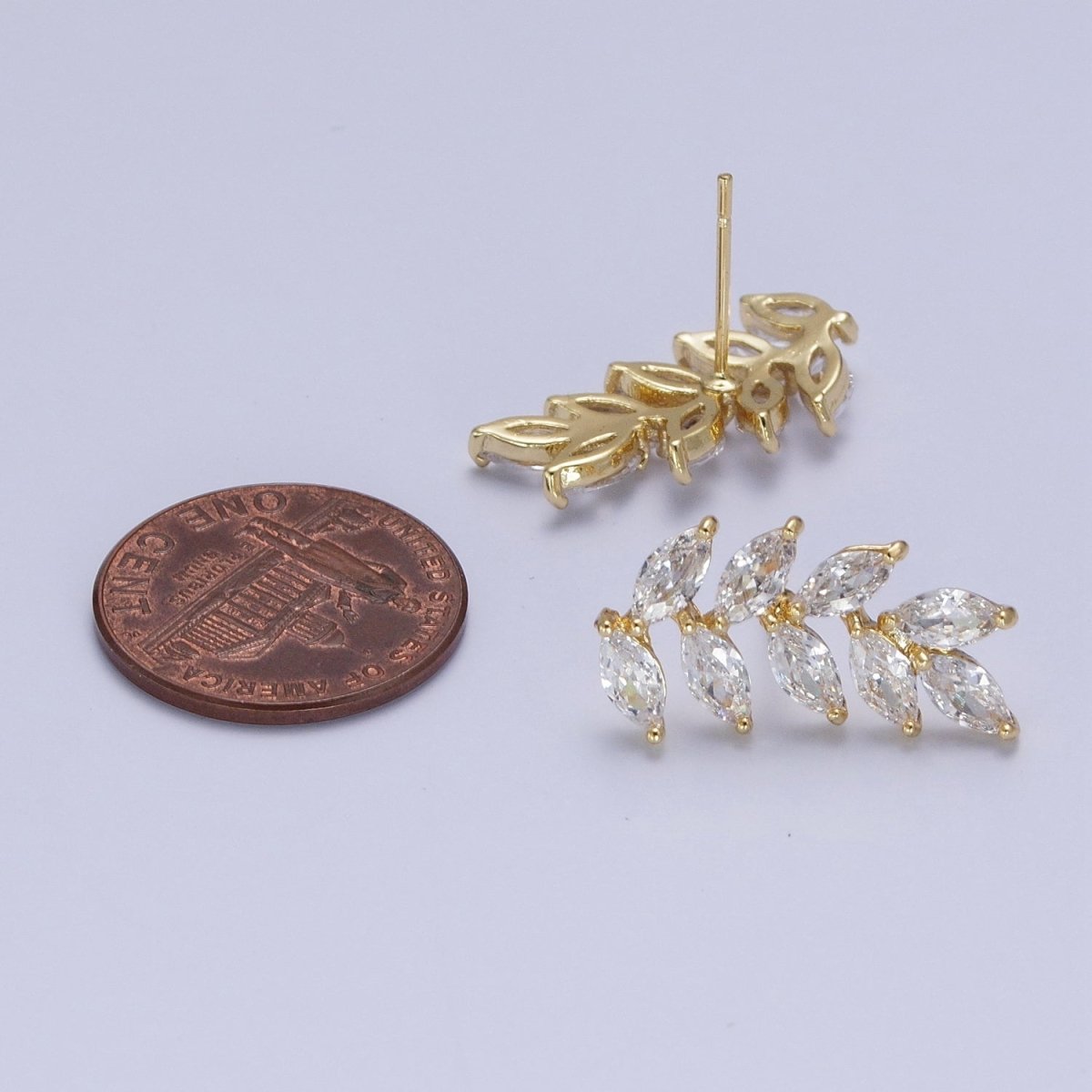 Marquise Cubic Zirconia Mother Nature Olive Leaf Gold Ear Climber Earrings | X894 - DLUXCA
