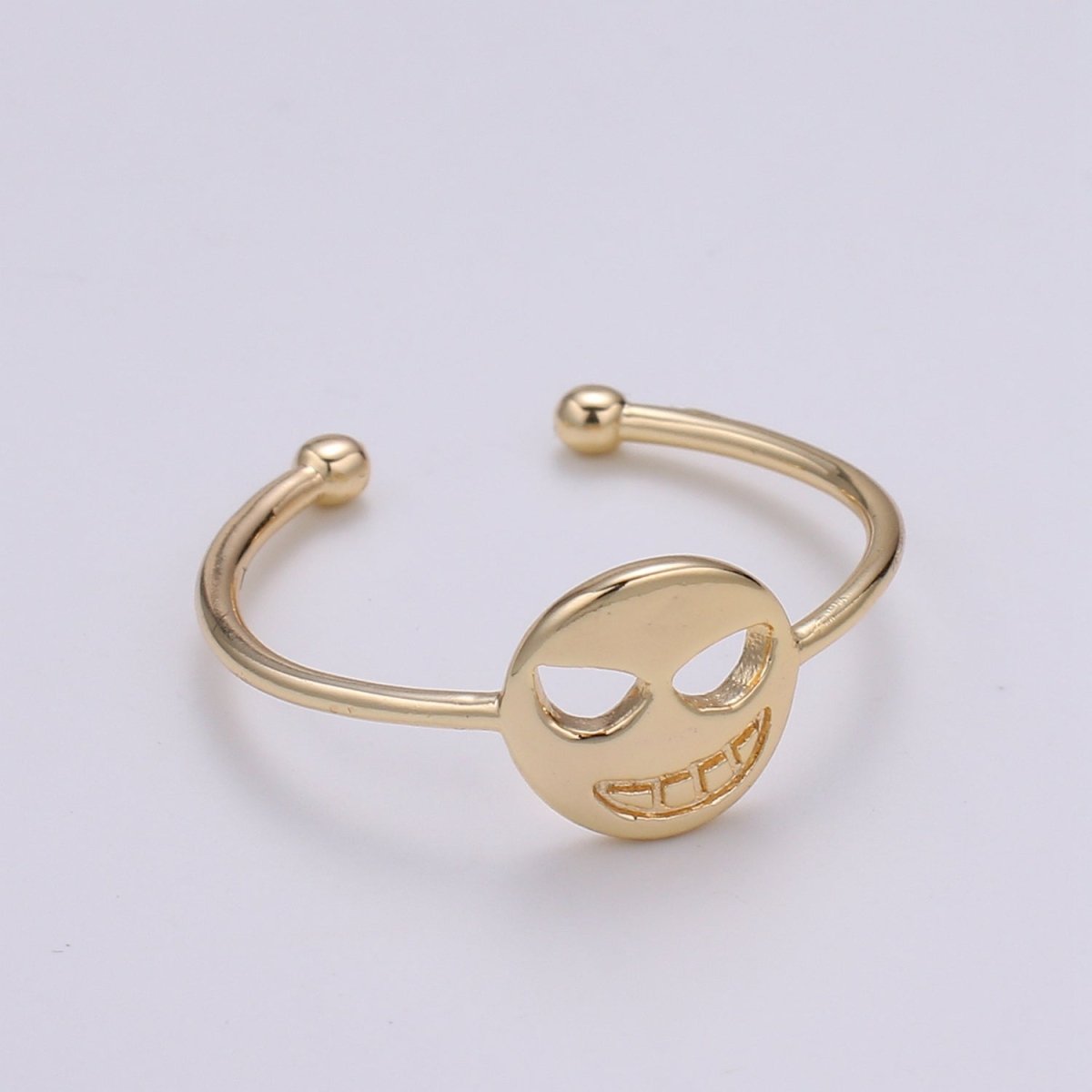 Mask 18k Gold Ring, Adjustable Gold Curb Ring, Simple Round Ring, Halloween Ring R-260 - DLUXCA
