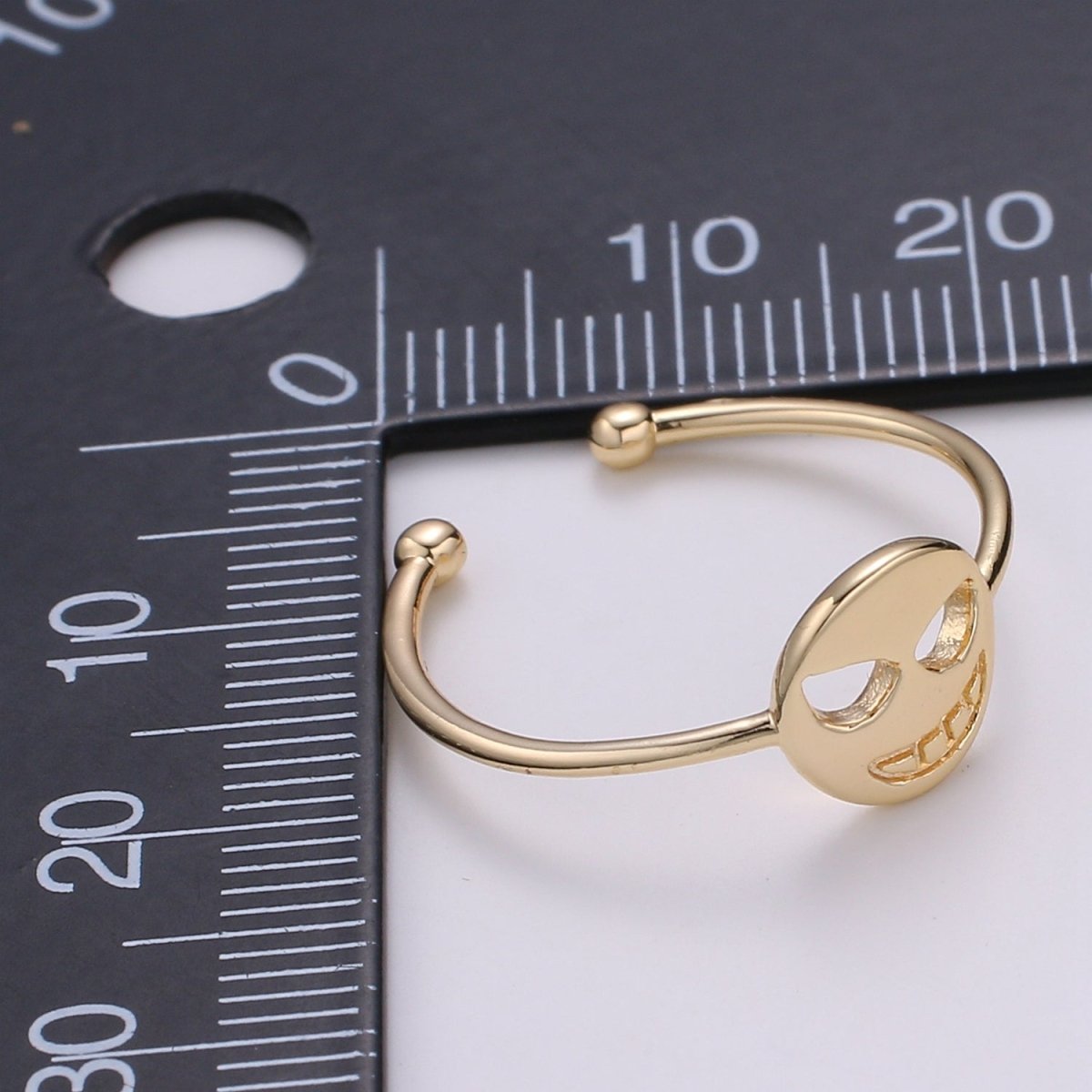 Mask 18k Gold Ring, Adjustable Gold Curb Ring, Simple Round Ring, Halloween Ring R-260 - DLUXCA