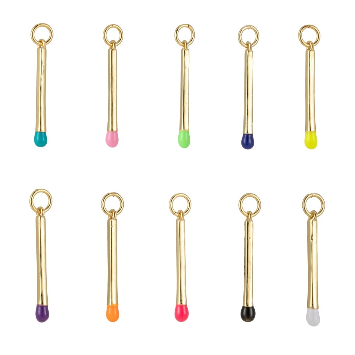 Matchstick Charm Enamel Colored Tip Matches Pendant for Earring Necklace Making Supply Rainbow Black Blue Pink Green Purple Stick Charm E-804-E-813 - DLUXCA