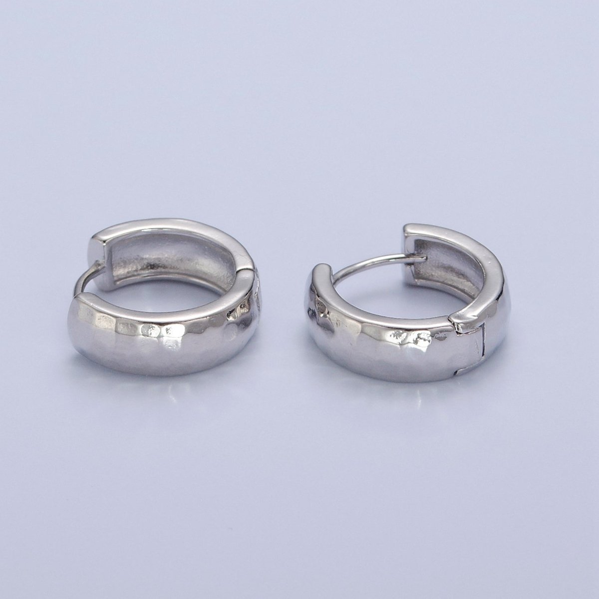 Medium Silver Huggie Earring Hammered Hoop Earring X-867 - DLUXCA