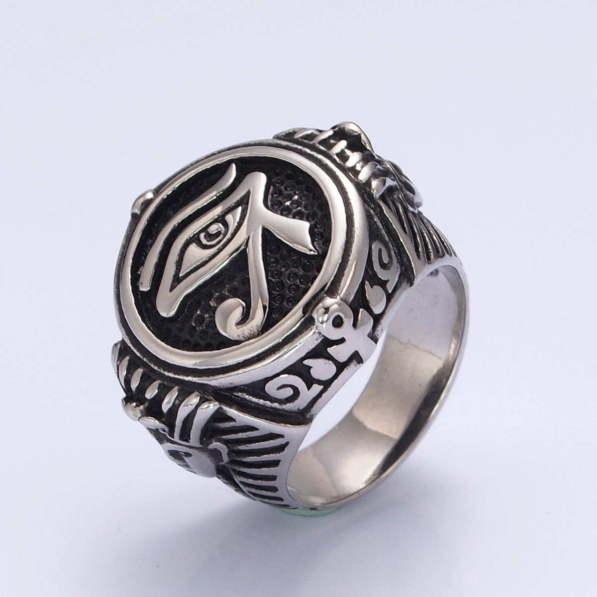 Men Stainless Steel Rings Eye Of Ra Silver Egyptian Eye of Horus Cross of Life Ankh Hieroglyphics Text Symbol Vintage Jewelry O-842 O-843 - DLUXCA